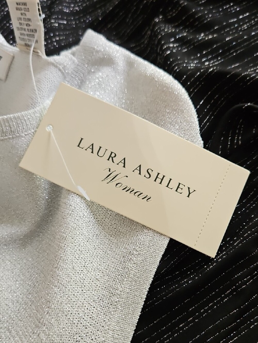 Laura Ashley Woman Silver Star Metallic Knit Tank